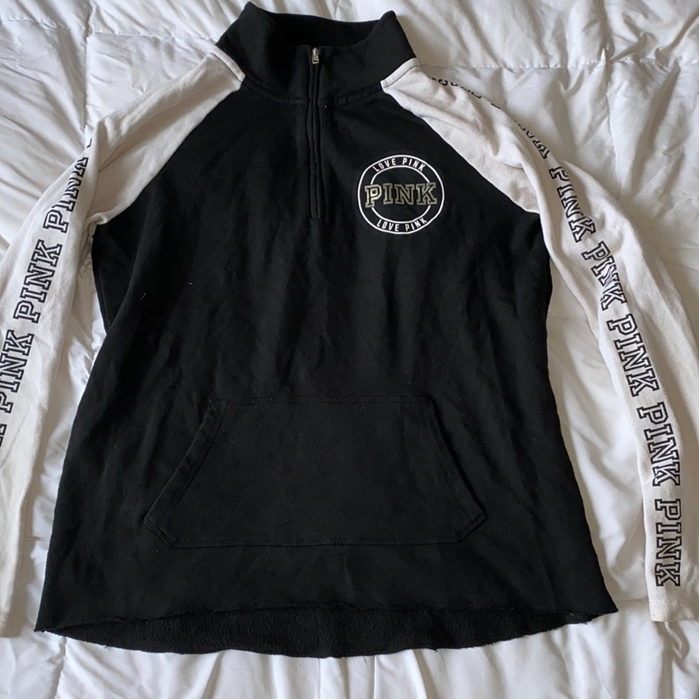PINK black and white quarter zip - size M